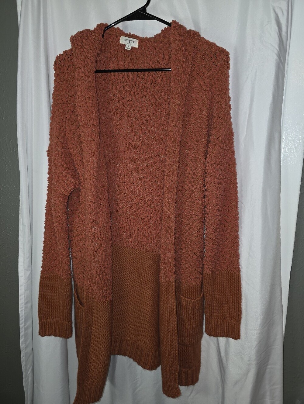 Umgee Rust Orange Popcorn-Knit Hooded Open Cardigan